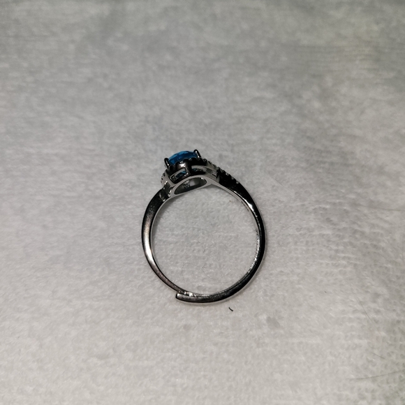 Adjustable Ring Blue Stone with CZ - Picture 2 of 3